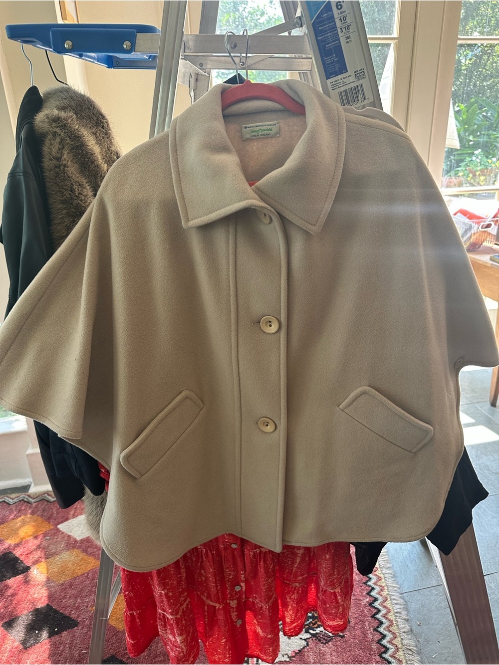 Classic Beige Women's Wool Blend Cape .